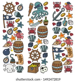 doodle pirate elememts, vector illustration.