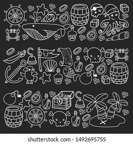 doodle pirate elememts, vector illustration.