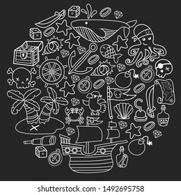 doodle pirate elememts, vector illustration.