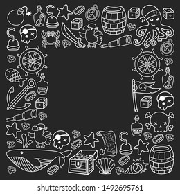 doodle pirate elememts, vector illustration.