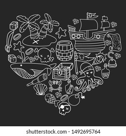 doodle pirate elememts, vector illustration.