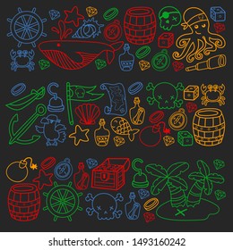 doodle pirate elememts, vector illustration.