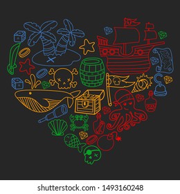 doodle pirate elememts, vector illustration.