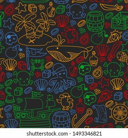 doodle pirate elememts, vector illustration. seamless
