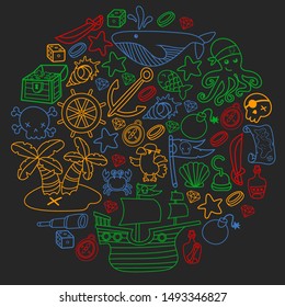 doodle pirate elememts, vector illustration.