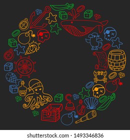 doodle pirate elememts, vector illustration.
