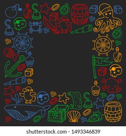doodle pirate elememts, vector illustration.