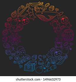 doodle pirate elememts, vector illustration.