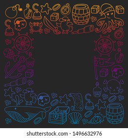 doodle pirate elememts, vector illustration.