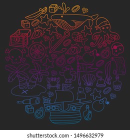 doodle pirate elememts, vector illustration.