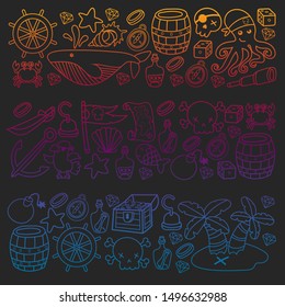 doodle pirate elememts, vector illustration.