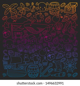 doodle pirate elememts, vector illustration.