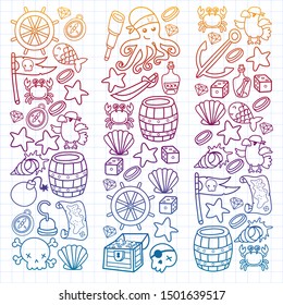 doodle pirate elememts, vector illustration.