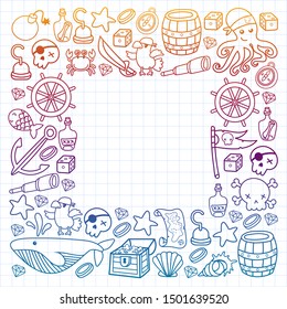 doodle pirate elememts, vector illustration.