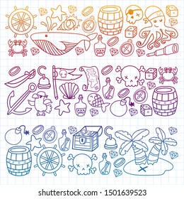 doodle pirate elememts, vector illustration.