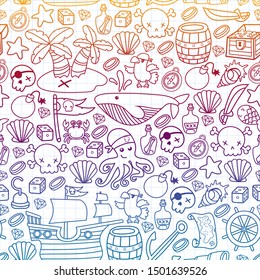 doodle pirate elememts, vector illustration. seamless