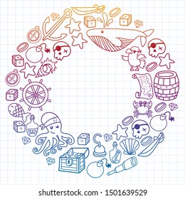 doodle pirate elememts, vector illustration.