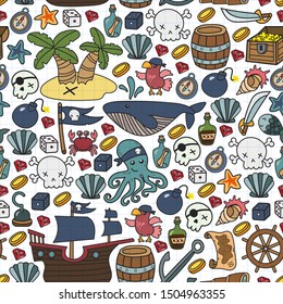 doodle pirate elememts, vector illustration. seamless