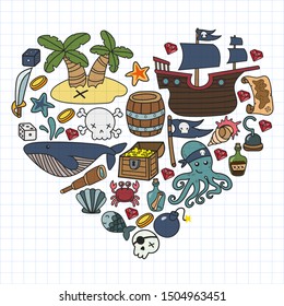 doodle pirate elememts, vector illustration.
