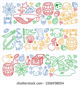 doodle pirate elememts, vector illustration.