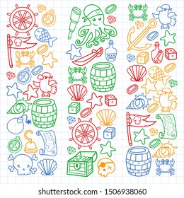 doodle pirate elememts, vector illustration.