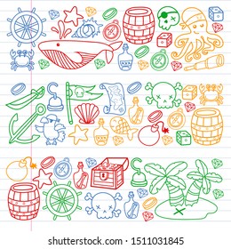 doodle pirate elememts, vector illustration.