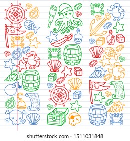 doodle pirate elememts, vector illustration.