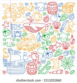 doodle pirate elememts, vector illustration.