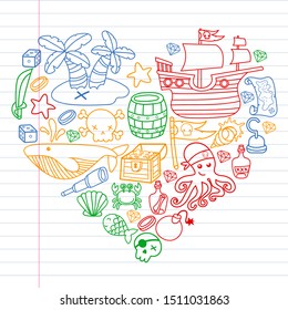 doodle pirate elememts, vector illustration.