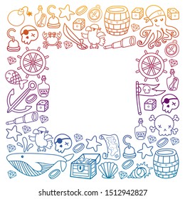 doodle pirate elements, vector illustration.