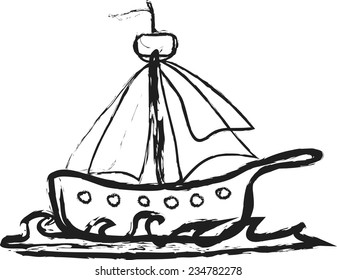 doodle pirate ship, vector
