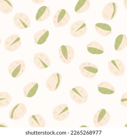 Doodle pistachios. Vector seamless pattern. Hand drawn illustrations.
