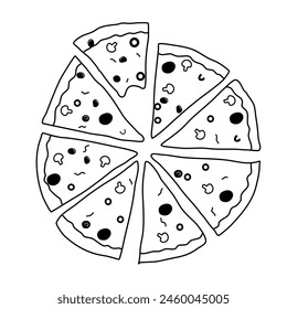 Doodle pizza illustration perfect for backgrounds, packaging, Food and Beverage Designs