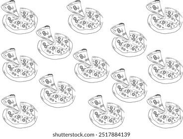doodle pizza pattern background. seamless doodle fast food pizza pattern background. pizza seamless pattern in doodle style.