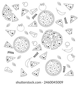 Doodle Pizza Pattern perfect for backgrounds, packaging, textiles, Food and Beverage Designs