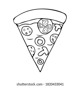 Doodle Pizza Slice Illustration in Vektorgrafik. Hand gezeichnete Pizzaschnitt-Illustration auf Vektorgrafik
