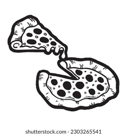 Doodle pizza slice illustration. Vector design hand drawn.