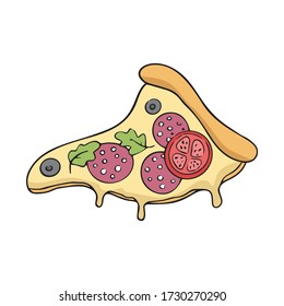 doodle pizza slice, vector illustration isolated on white background