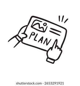 Doodle Plan icon concept. Drawing outline infographic notepaper. To Do list, project planning. Vector illustration