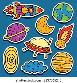 doodle planet cartoon sticker design