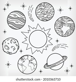 Doodle Planet Handdrawn Solar System Sketch Vector Ilustration Drawing
