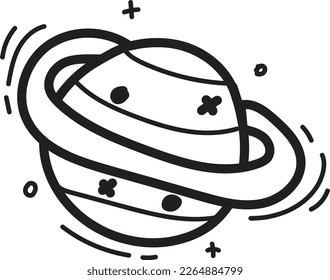 doodle planet saturn icon outline vector