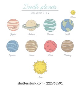 Doodle planets collection. EPS 10. No transparency. No gradients.