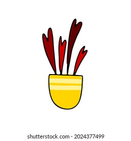 Planta de doodle en forma de corazón. Hojas dibujadas a mano, suculentas, flor. Esbozar hierba de hogar en olla aislada en fondo blanco. Vector de la ilustración del amor para la decoración interior, vacaciones, San Valentín