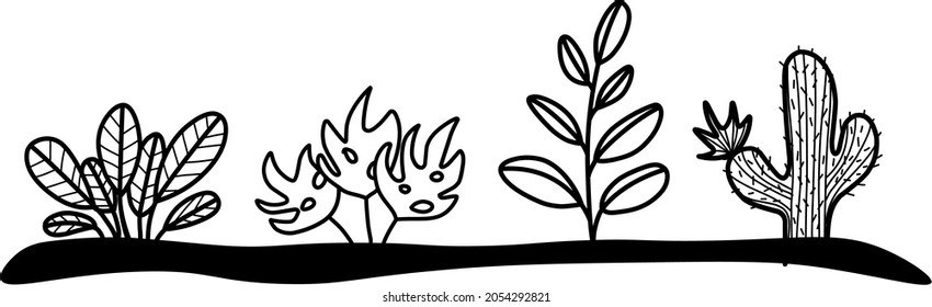 doodle plants simple illustration black and white immage