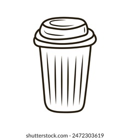 Doodle plastic coffee cup. Outline hand drawn icon for coffee and bakery cafe.