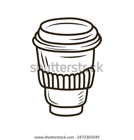 Doodle plastic coffee cup. Outline hand drawn icon for coffee and bakery cafe.