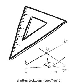 doodle plastic ruler, vector illustration icon