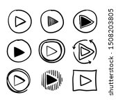doodle play icon button illustration collection handdrawn cartoon style vector