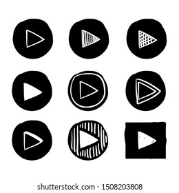 doodle play icon button illustration collection handdrawn cartoon style vector
